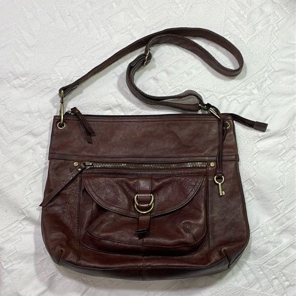 Vintage Fossil Sasha Brown Genuine Distressed Leather Bag Purse Crossbody ZB2987 - Picture 3 of 16